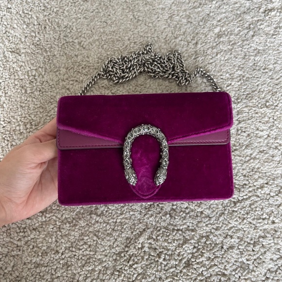 Like New Velvet Super Mini Dionysus Shoulder Bag Fuchsia - Picture 2 of 15